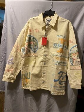 Free refills cream Graphic Button-Down Casual Shirt / denim jacket